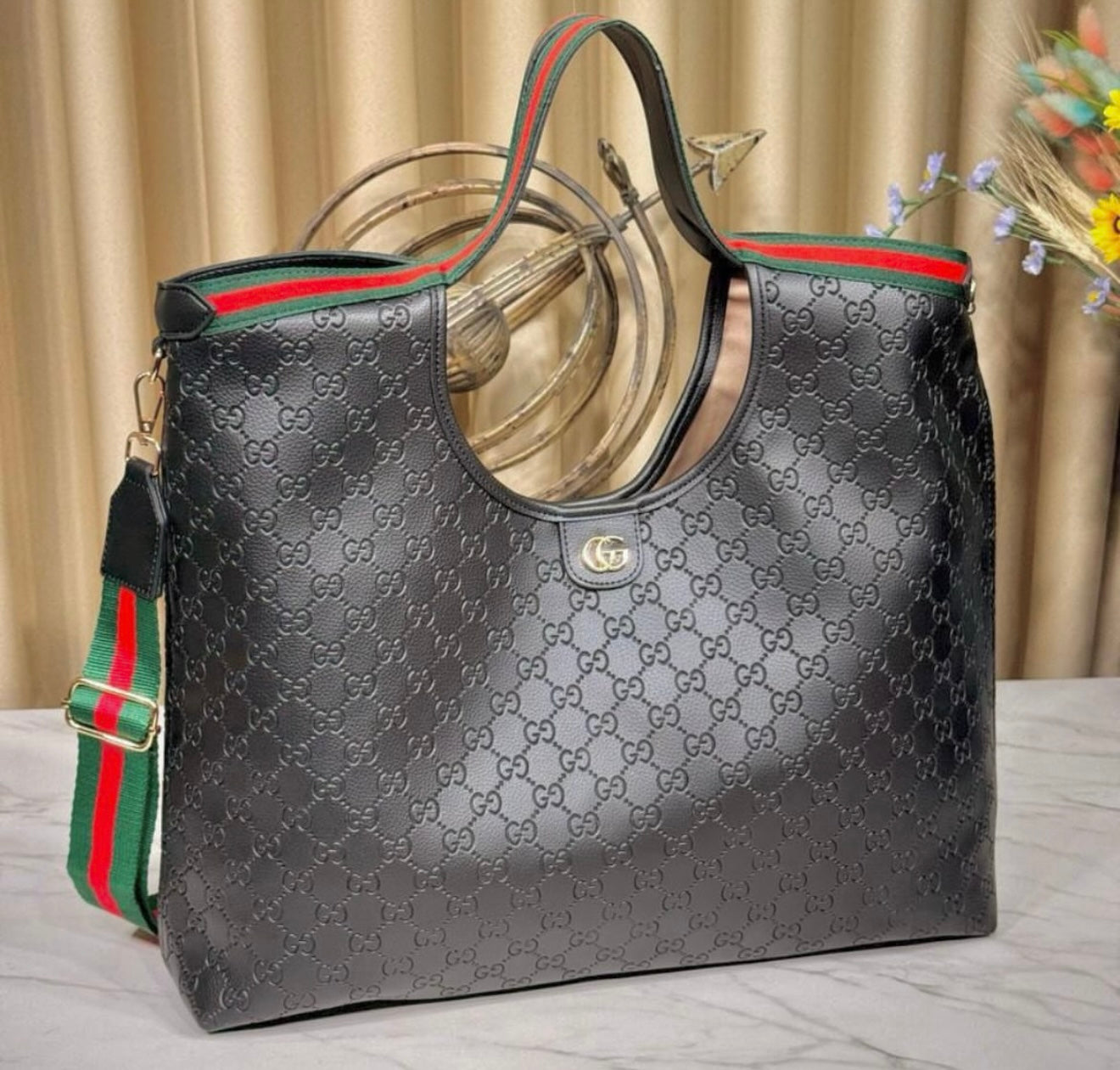 Gucci Ophidia GG Embossed Leather Shopper Bag Black