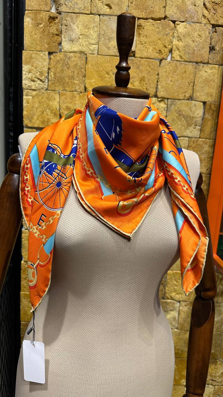 CELINE Triomphe Orange Silk Scarf