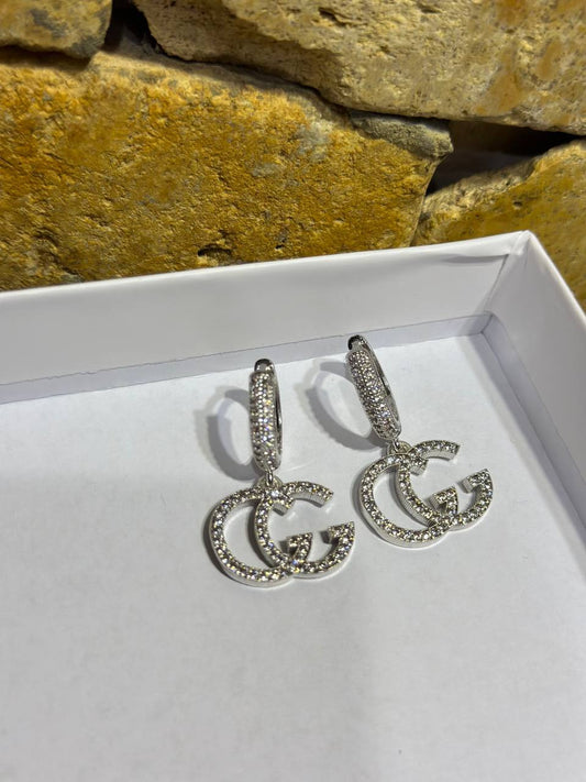 Gucci GG Crystal Drop Earrings Silver