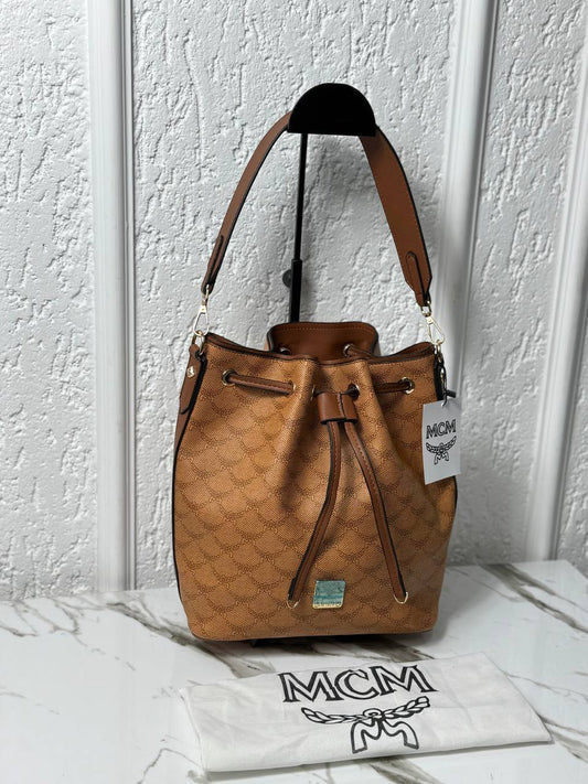 MCM Bucket Bag Cognac Canvas