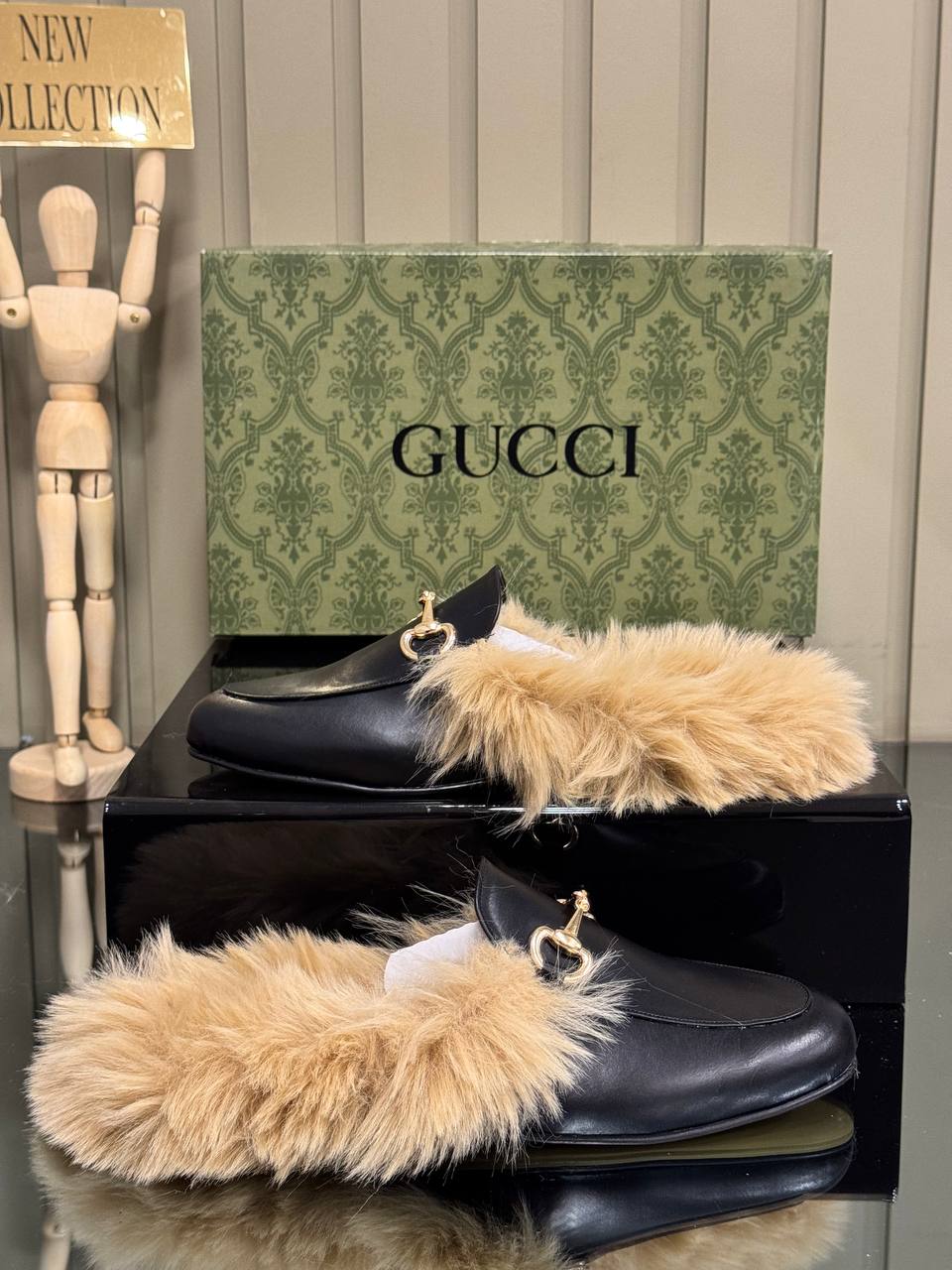 Gucci Princetown Leather Slippers with Fur