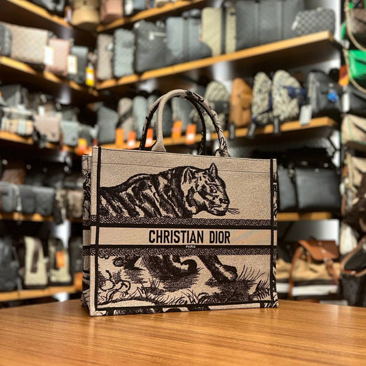 Christian Dior Book Tote Toile de Jouy Τίγρης