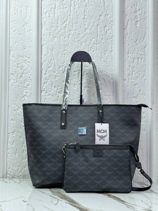 MCM Shopper Tote Black Canvas