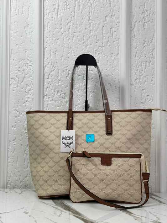MCM Shopper Tote Canvas Beige