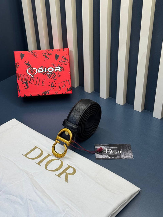 Christian Dior Ζώνη Μαύρη Δερμάτινη με Χρυσή Αγκράφα