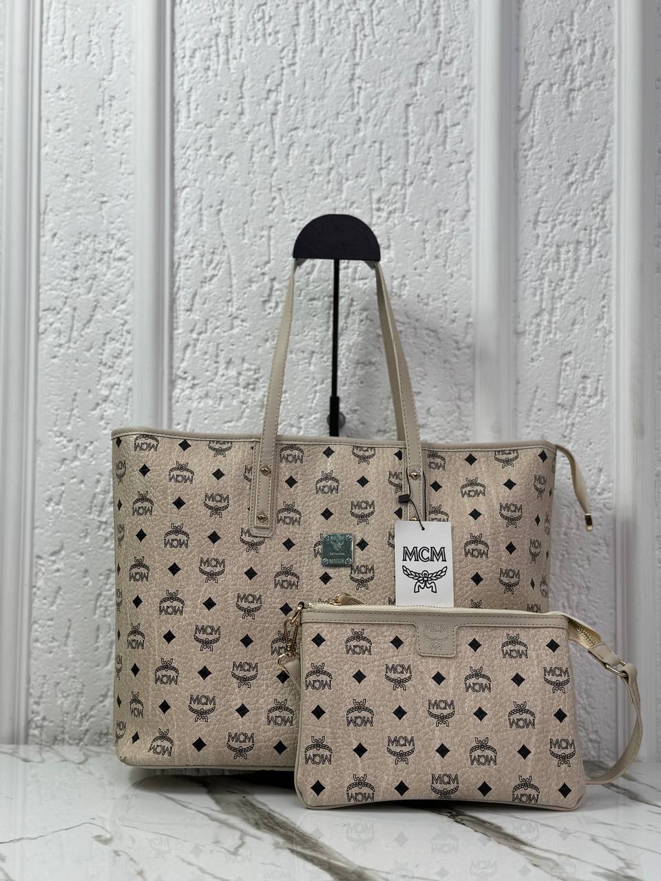 MCM Shopper Tote Beige Visetos