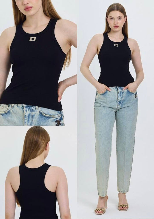 CELINE Triomphe Black Tank Top