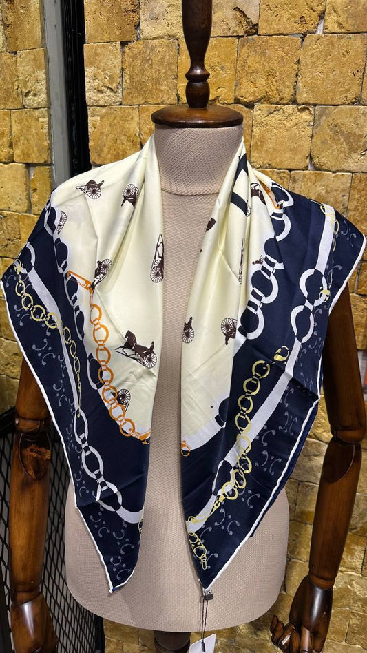 CELINE Triomphe Navy Silk Scarf