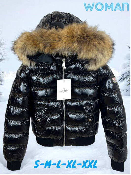 Moncler Fur Hood Puffer Jacket Black
