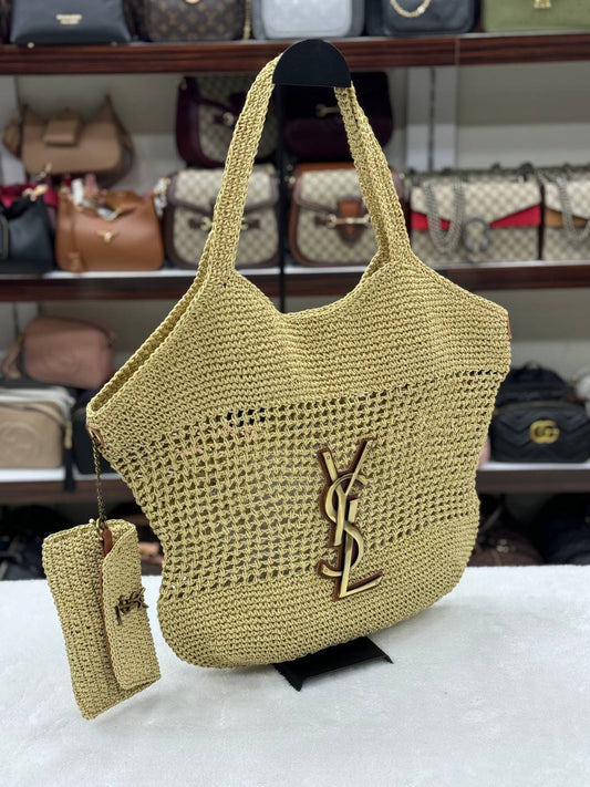 YSL Icare In Raffia