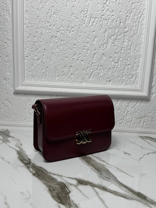 CELINE Triomphe Shoulder Bag Burgundy