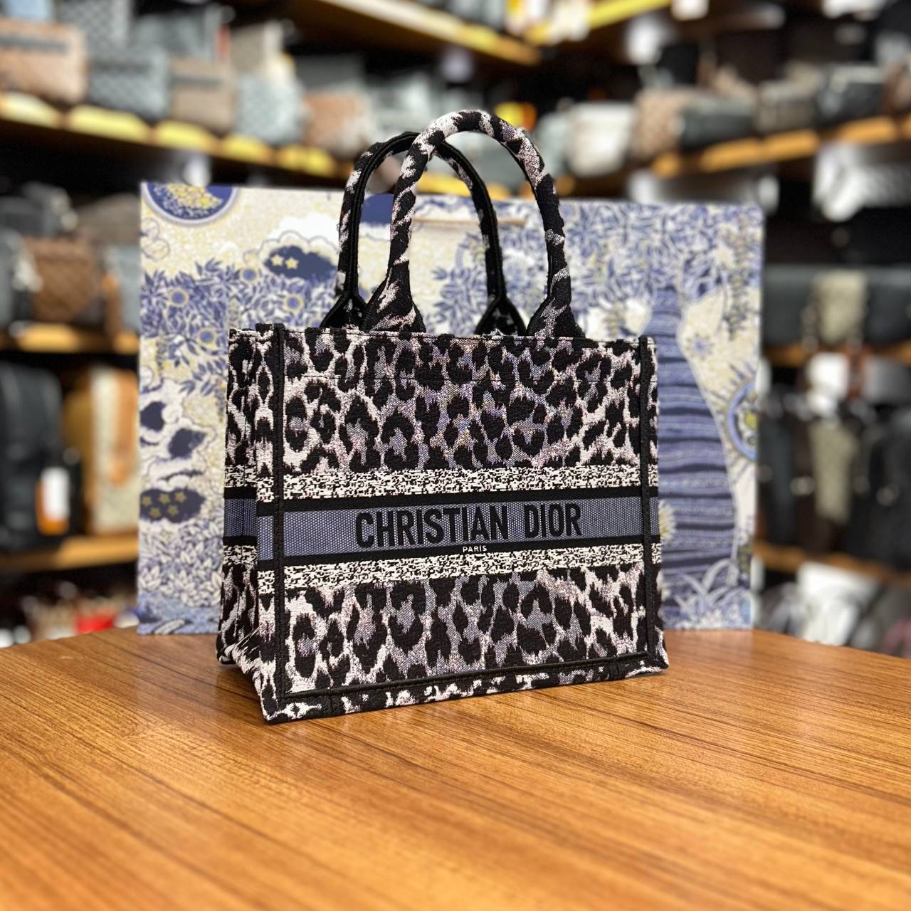 Christian Dior Book Tote Leopard Print
