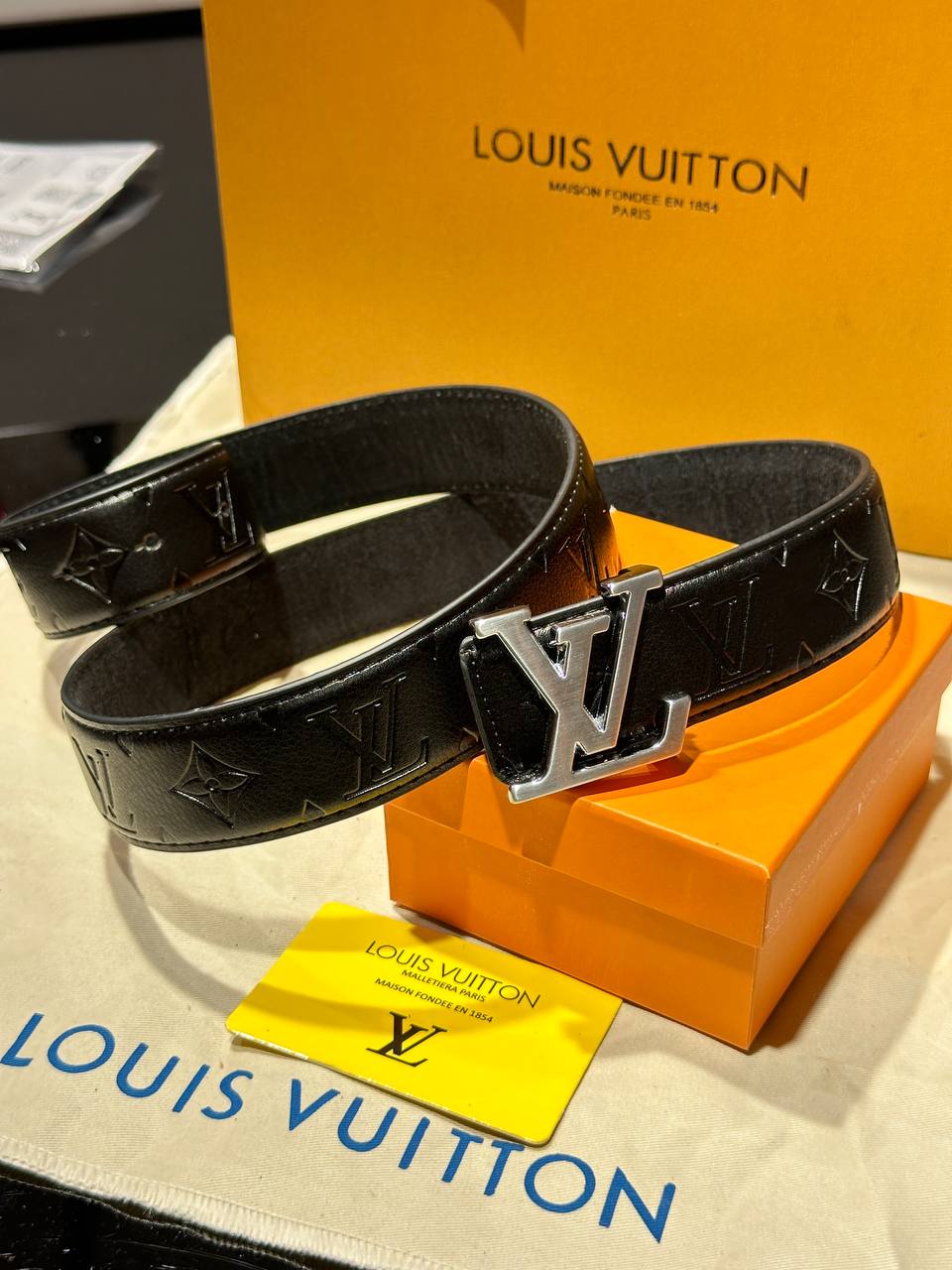 Louis Vuitton LV Monogram Leather Belt Silver