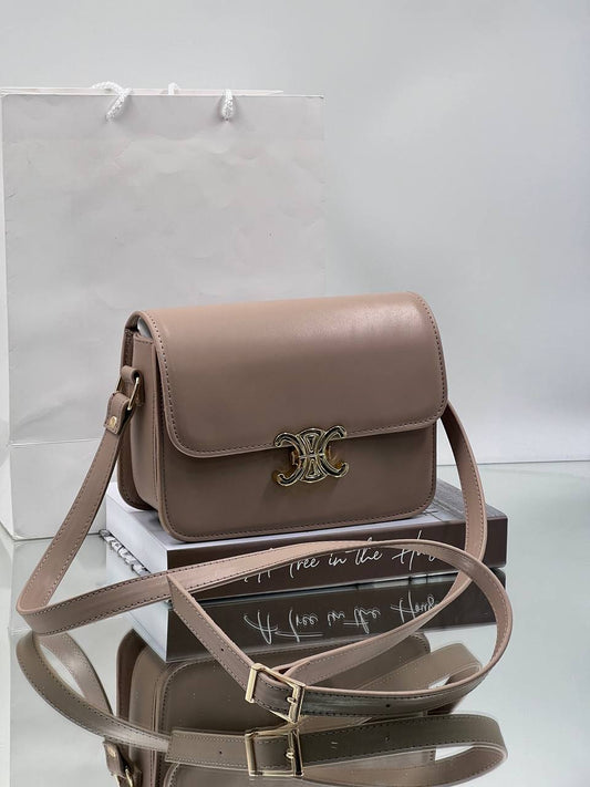 CELINE Triomphe Leather Crossbody Bag Beige