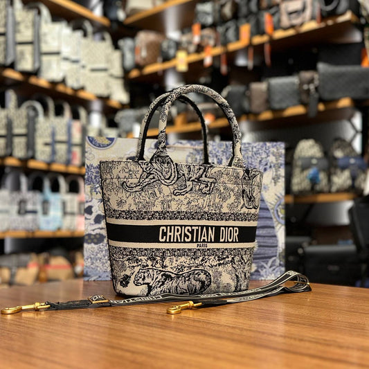 Christian Dior Tote Bag Υφασμάτινη Εκρού-Μαύρη