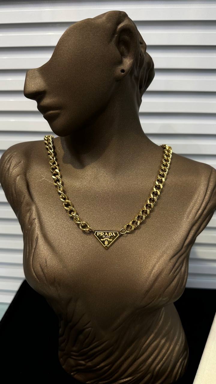 Prada Triangle Logo Necklace Gold