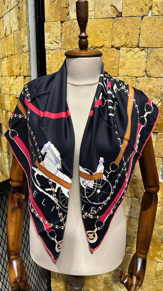 CELINE Triomphe Black Silk Scarf