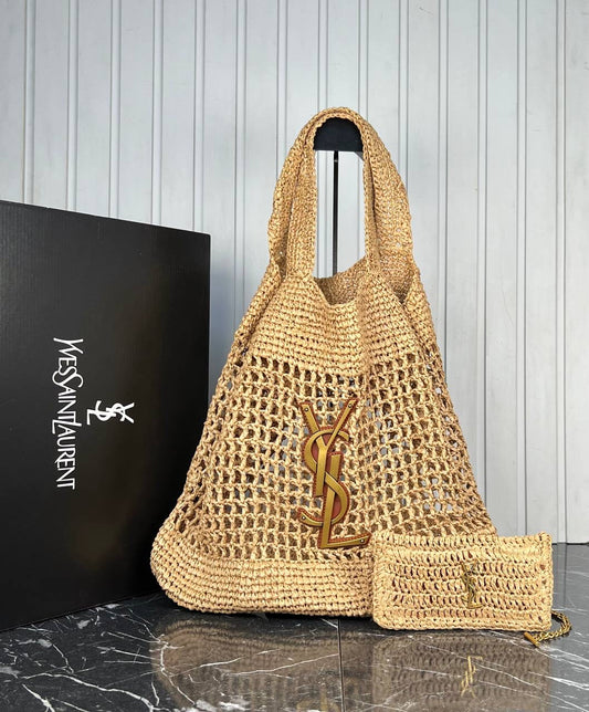 YSL Icare In Raffia