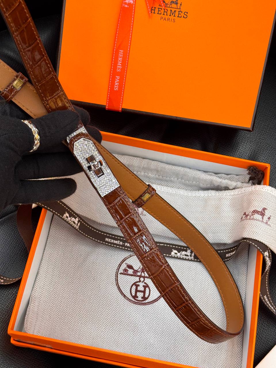 Kelly Belt Croco Brown