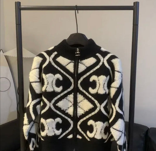 Celine Monogram Zip Cardigan Black