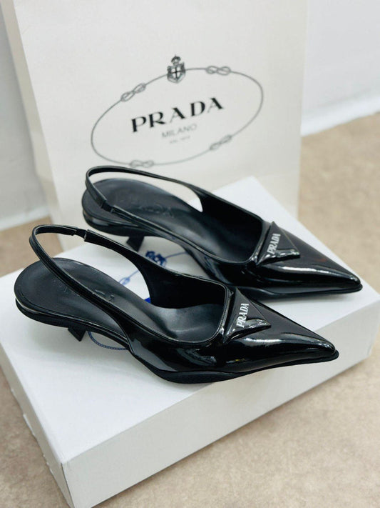 Prada Patent Leather Slingback Mules Black