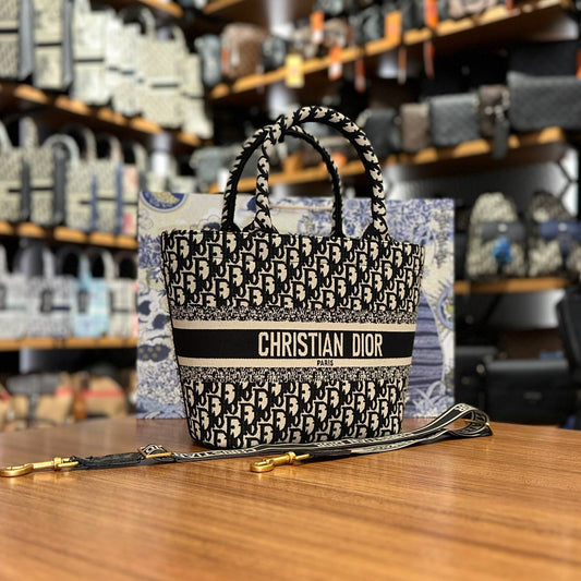 Christian Dior Tote Bag Oblique Μαύρη-Εκρού
