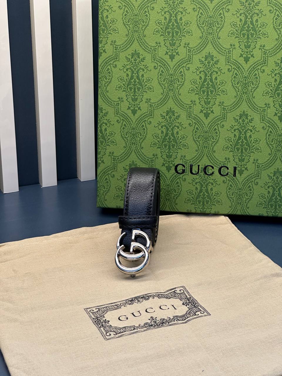 Gucci GG Marmont Double G Black Belt Silver