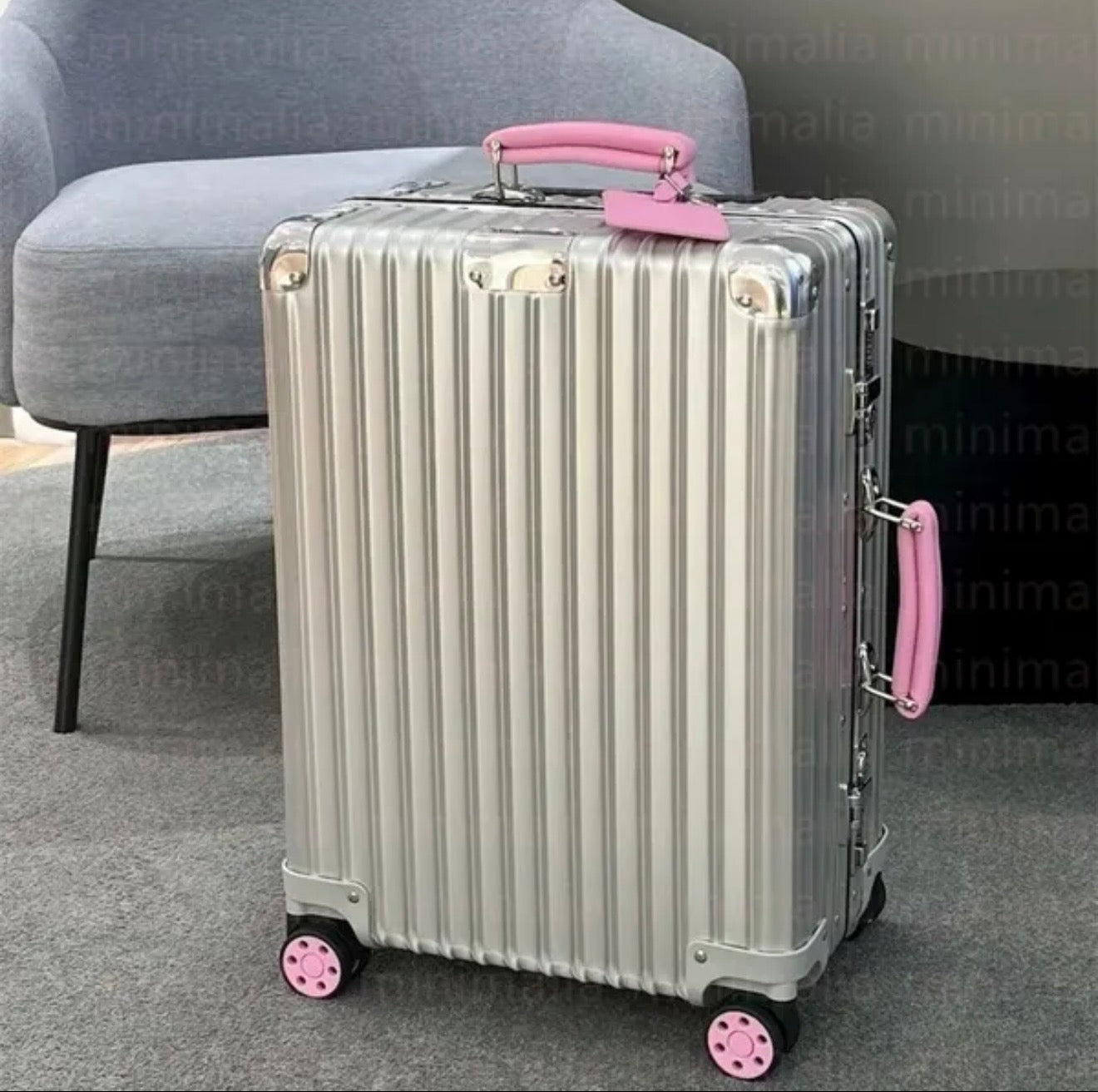 Rimowa Cabin Size Aluminium Suitcase Silver Pink