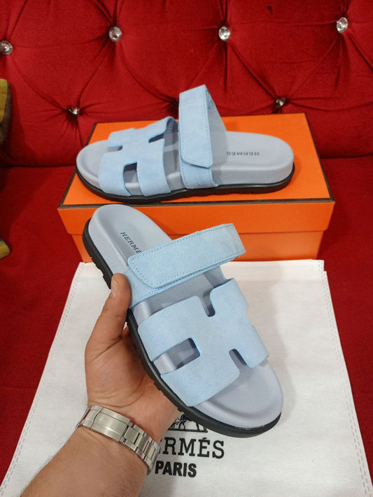 Hermès Chypre Suede Sandals Light Blue
