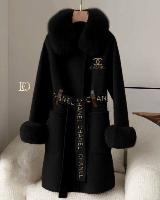 Chanel Wool Coat with Fur Black