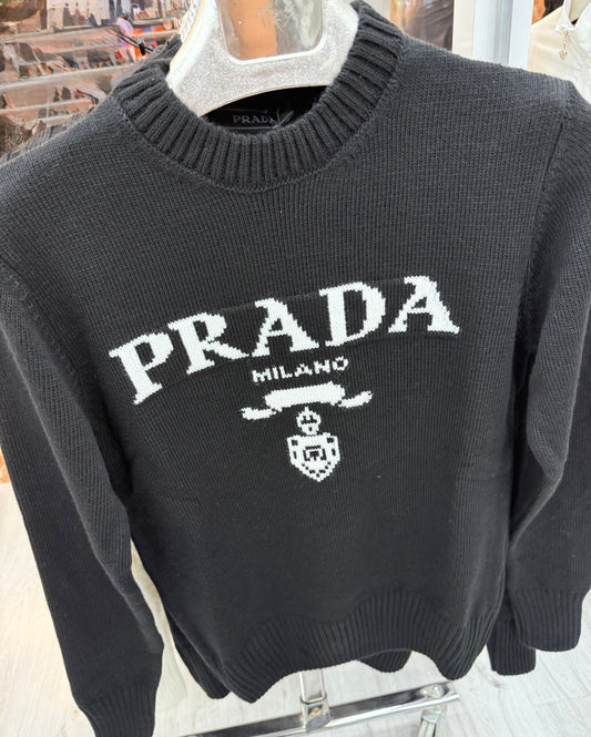 Prada Milano Logo Knit Sweater Black