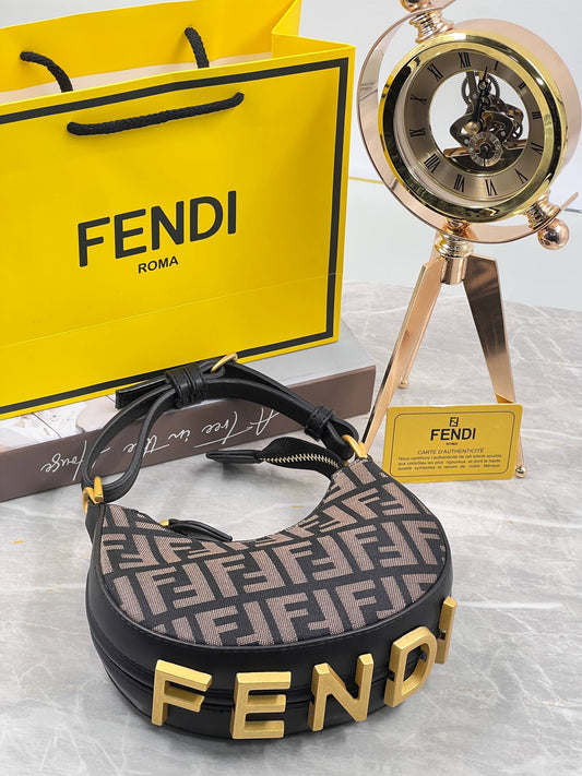Fendi Baguette FF Logo Shoulder Bag Black