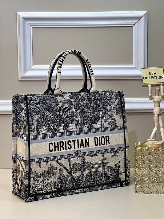 Christian Dior Book Tote Υφασμάτινη Εκρού-Μαύρη
