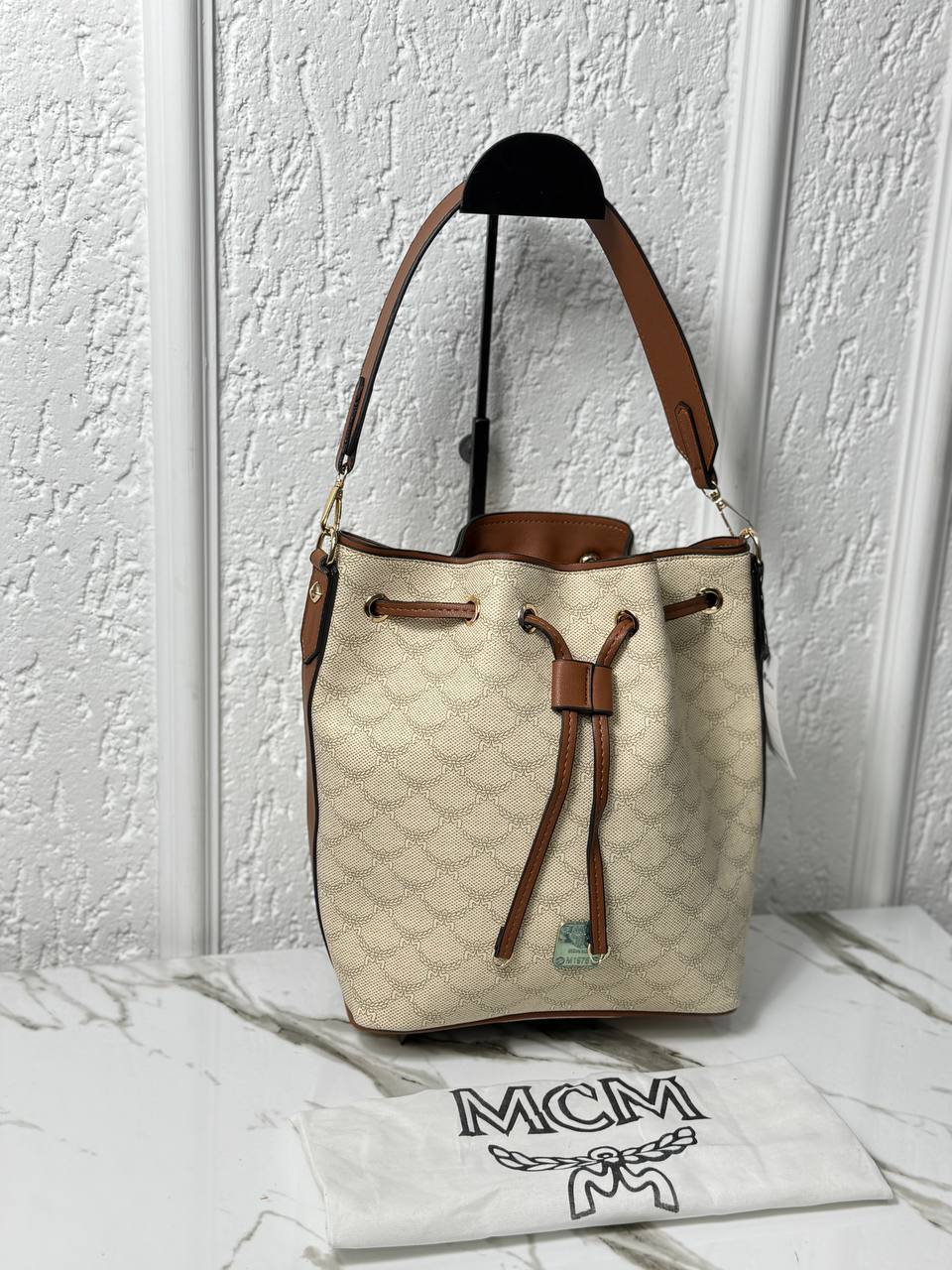 MCM Bucket Bag Beige Canvas