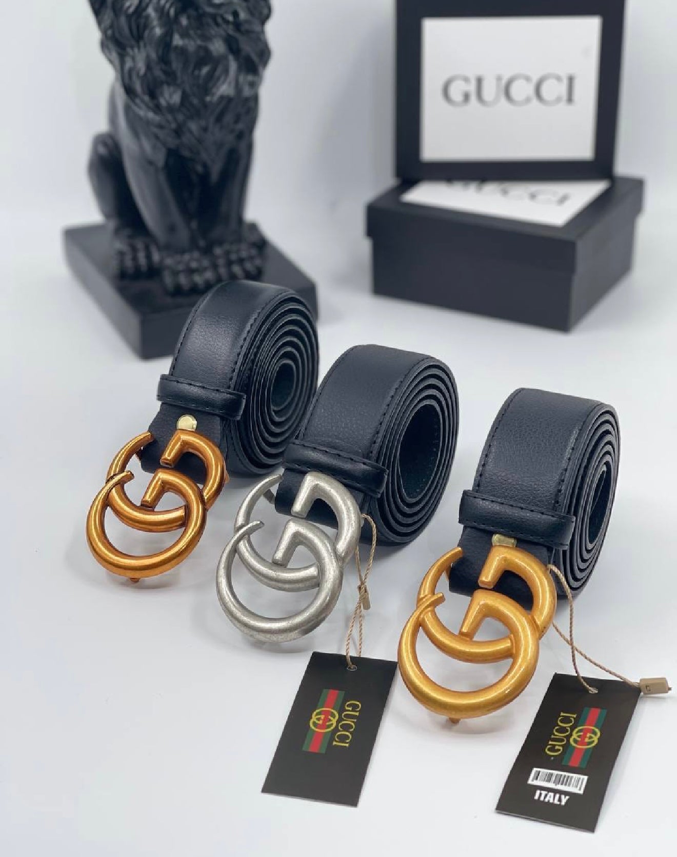 Gucci GG Leather Belt with Double G Buckle