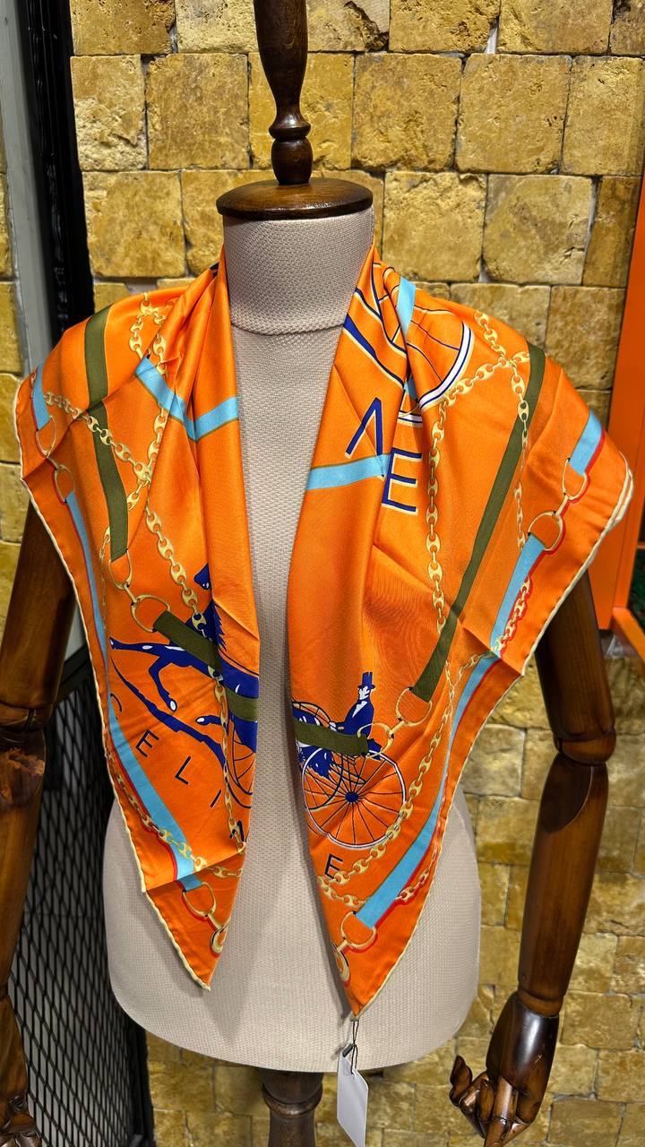 CELINE Triomphe Orange Silk Scarf