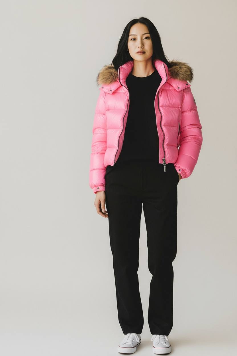 Moncler Fur Hood Down Jacket Pink