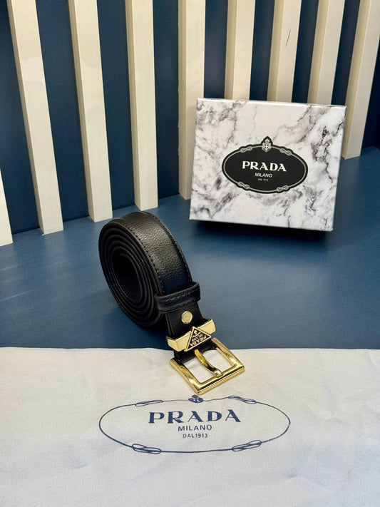 Prada Leather Belt Gold Buckle