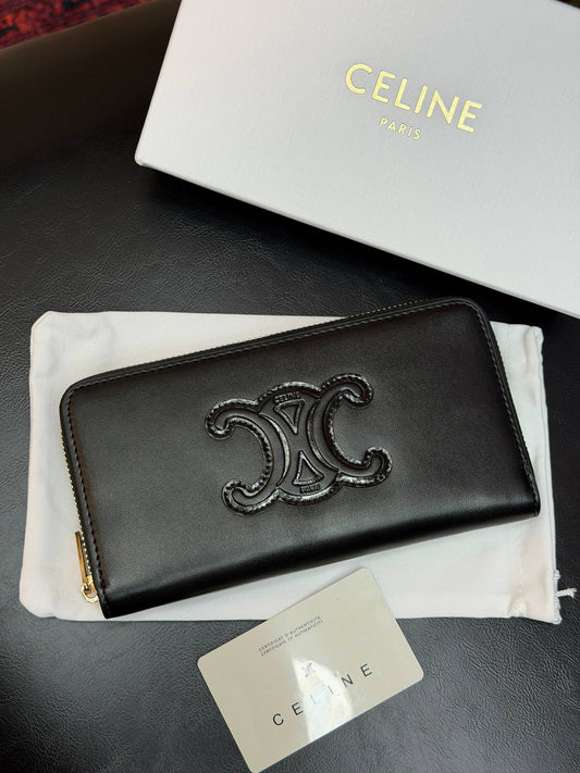 Celine Triomphe Zip Around Wallet Black