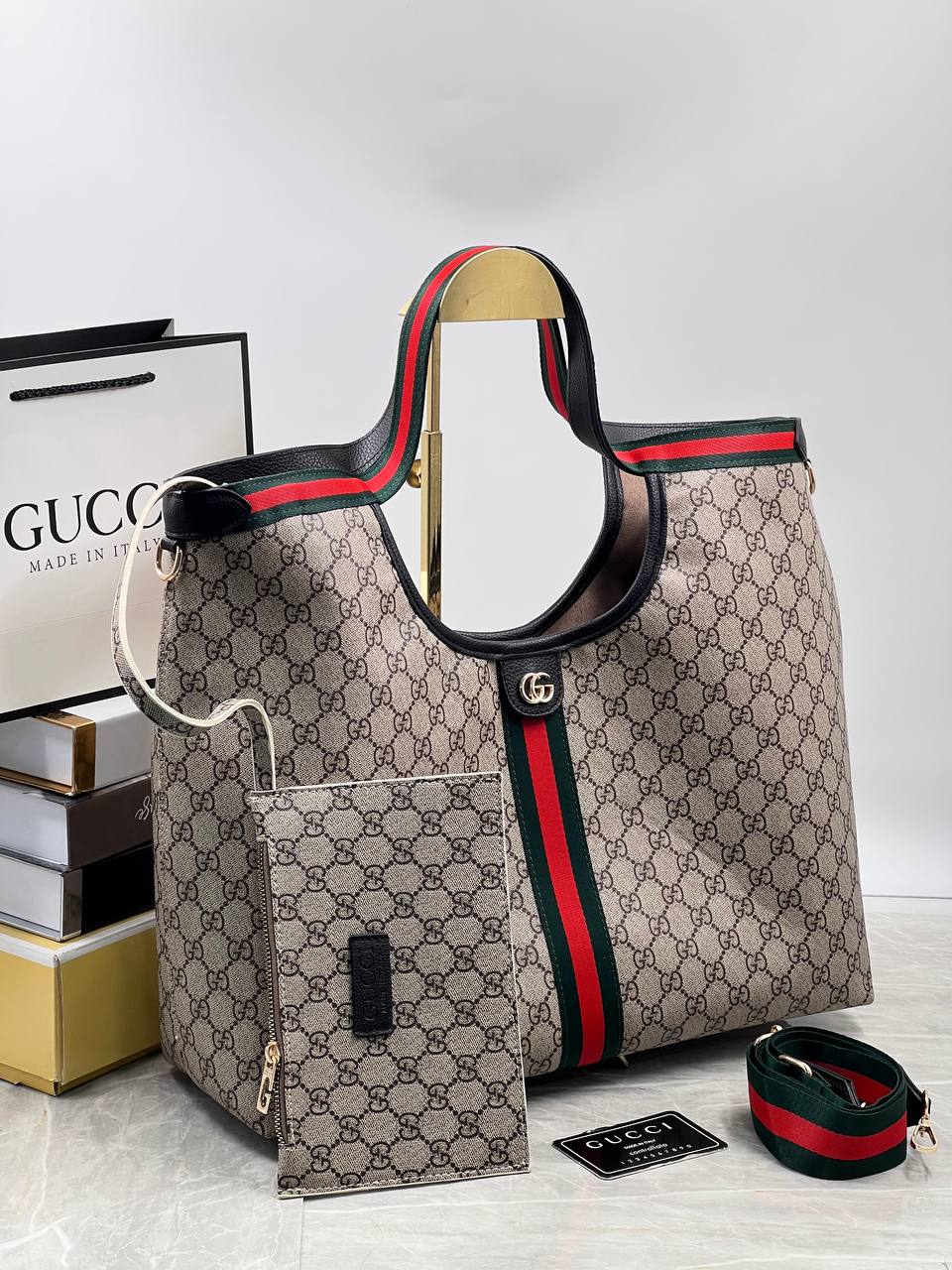 Gucci Ophidia GG Supreme Shopper Bag Beige Black
