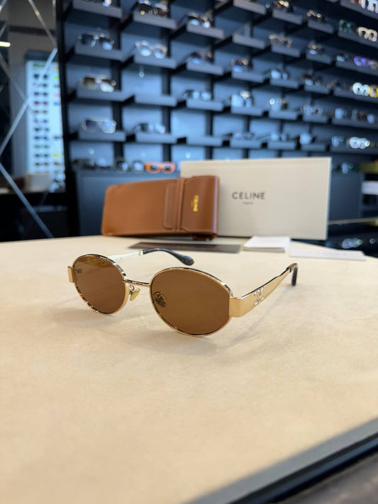 CELINE Triomphe Metal Oval Sunglasses Gold