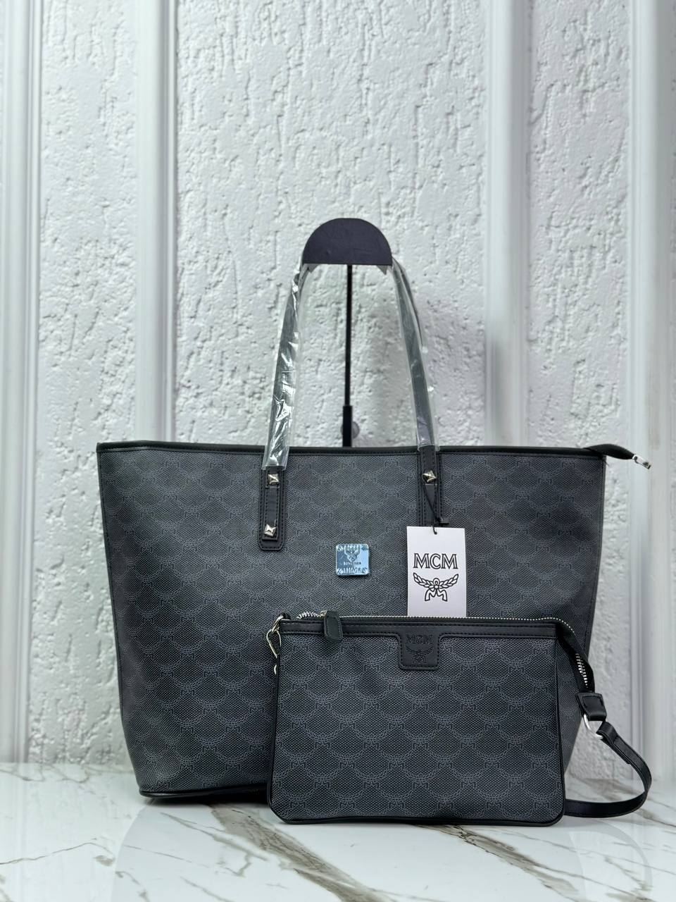 MCM Shopper Tote Black Canvas