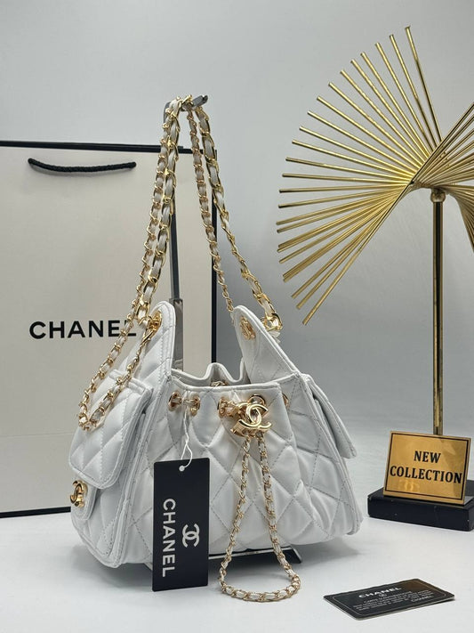 Chanel Gabrielle Hobo Bag White Quilted Leather