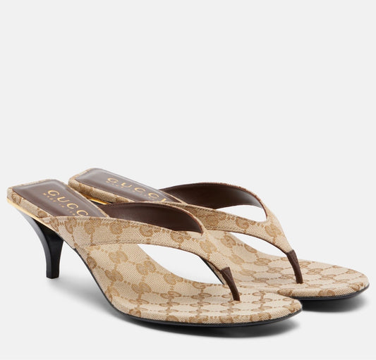 Gucci GG Canvas Thong Mule Sandal Beige
