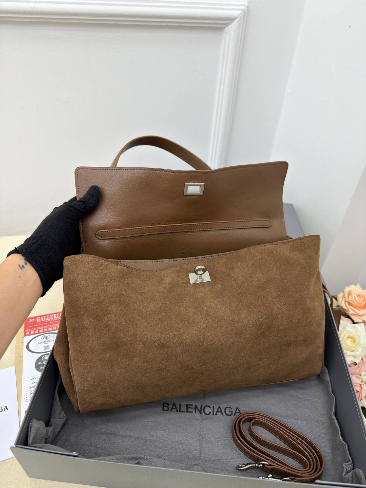 Balenciaga Suede Shoulder Bag Brown