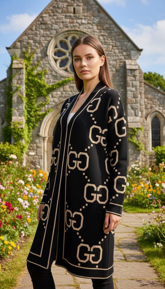 Gucci GG Logo Knit Cardigan Coat Black