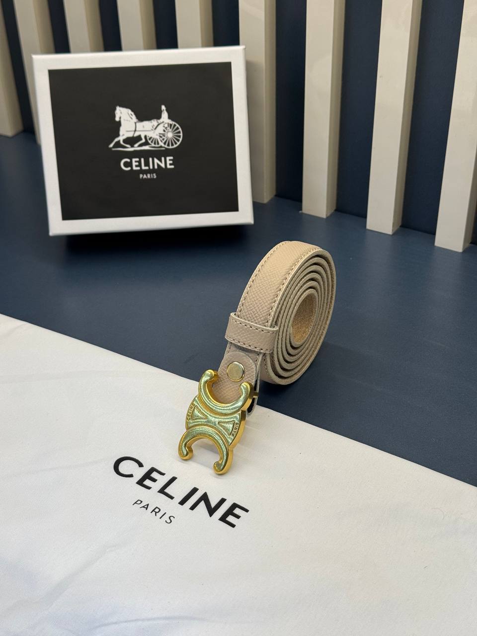 CELINE Triomphe Belt Beige
