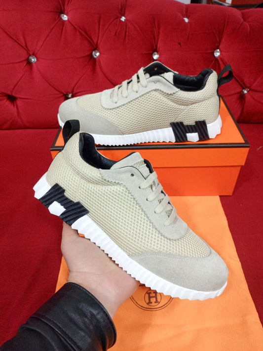 Hermès Bouncing Sneakers Beige Mesh Suede