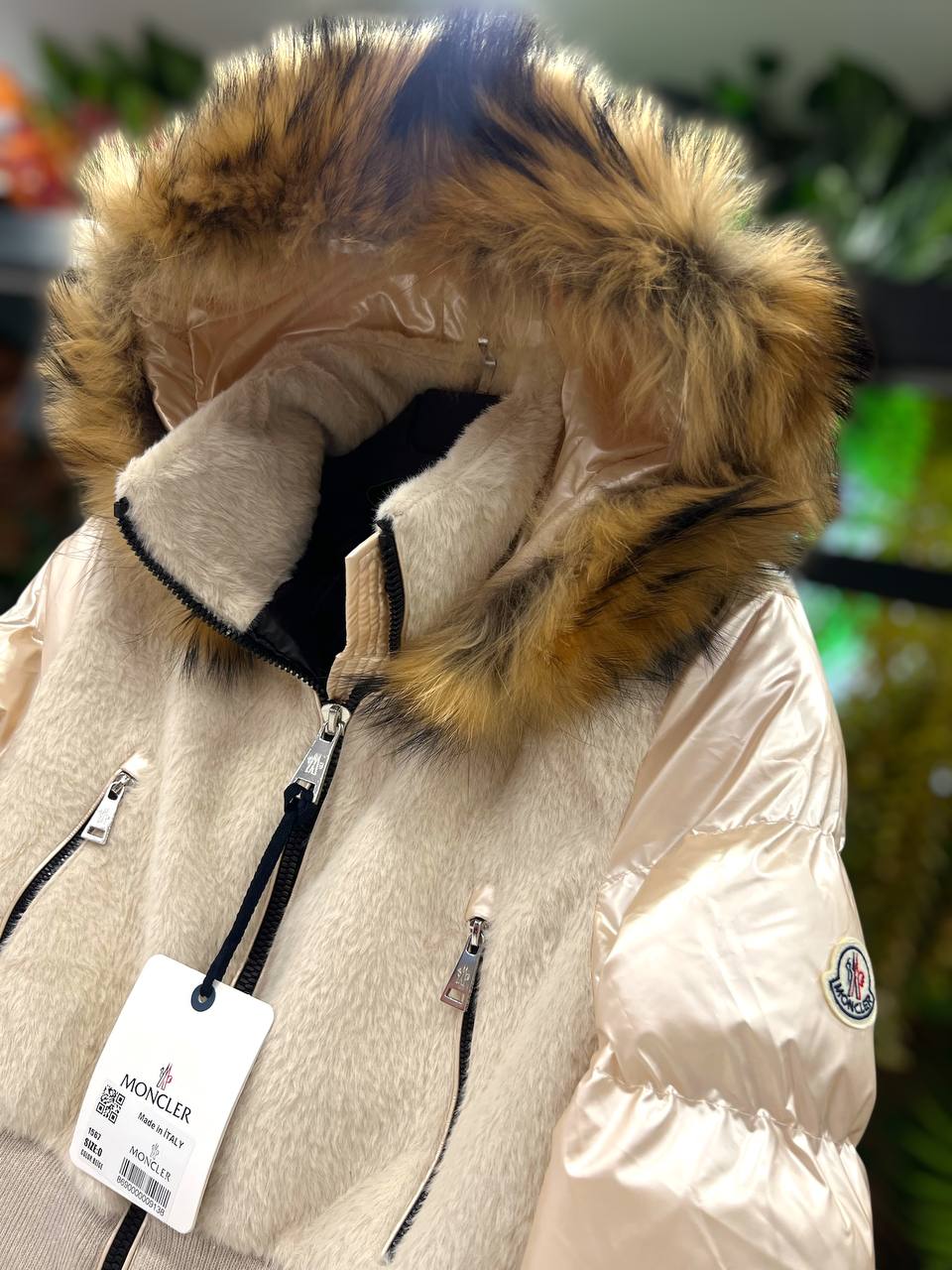 Moncler Fur Hood Down Jacket Beige