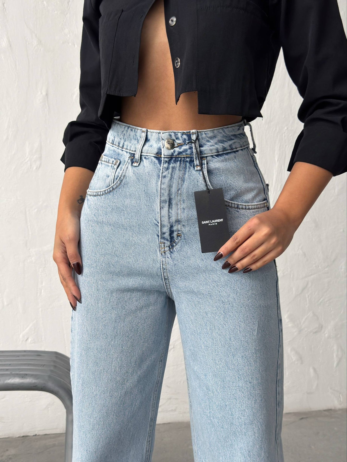 Saint Laurent YSL Logo Jeans Light Blue